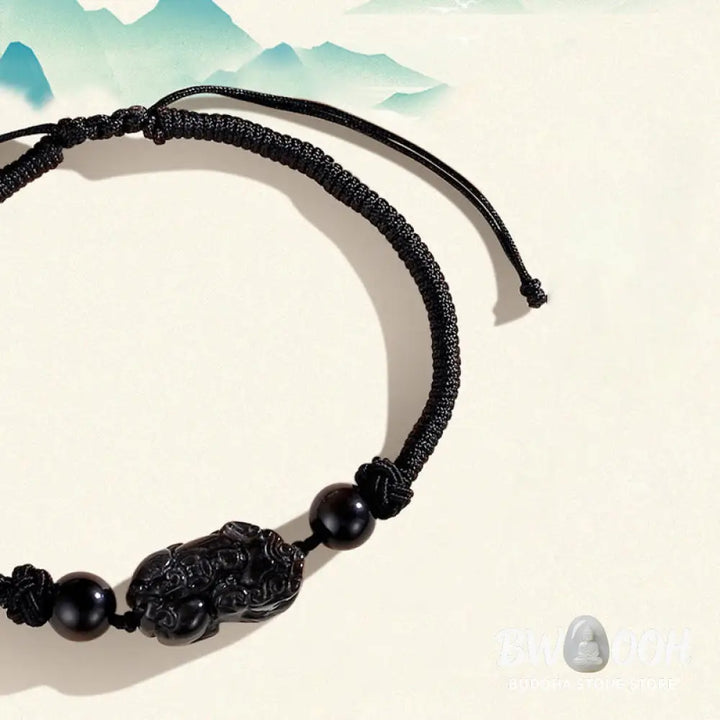 BWOOOH Handmade Natural Silver Sheen Obsidian Strawberry Quartz PiXiu Protection Braide | spiritual healing bracelet
