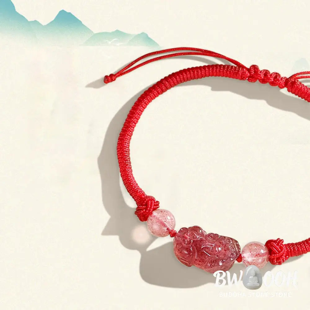 BWOOOH Handmade Natural Silver Sheen Obsidian Strawberry Quartz PiXiu Protection Braide | spiritual healing bracelet
