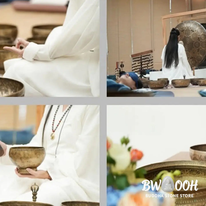 BWOOOH Tibetan singing bowl for meditation - Handmade Nepal Golden Singing 