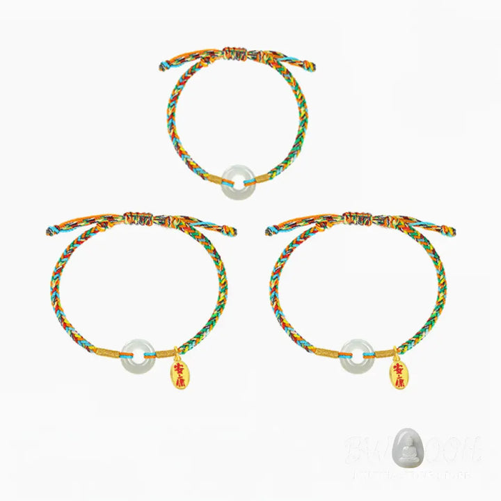 Buddha Stones Handmade Peace Buckle Jade Prosperity 925 Sterling Silver Colorful Rope Bracelet - Bracelet