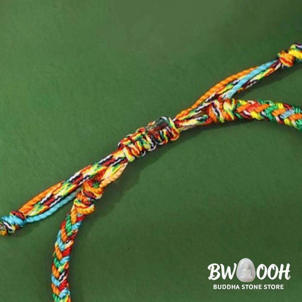 Buddha Stones Handmade Peace Buckle Jade Prosperity 925 Sterling Silver Colorful Rope Bracelet - Bracelet