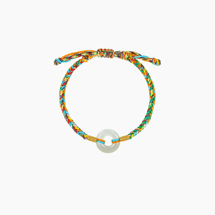 Buddha Stones Handmade Peace Buckle Jade Prosperity 925 Sterling Silver Colorful Rope Bracelet - Children’s Style(Wrist