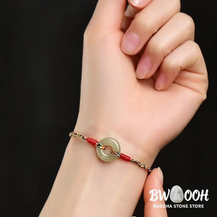 Buddha Stones Handmade Peace Buckle Jade Prosperity Colorful Rope Bracelet - BWOOOH - Jade(Wrist Circumference 14-17cm)