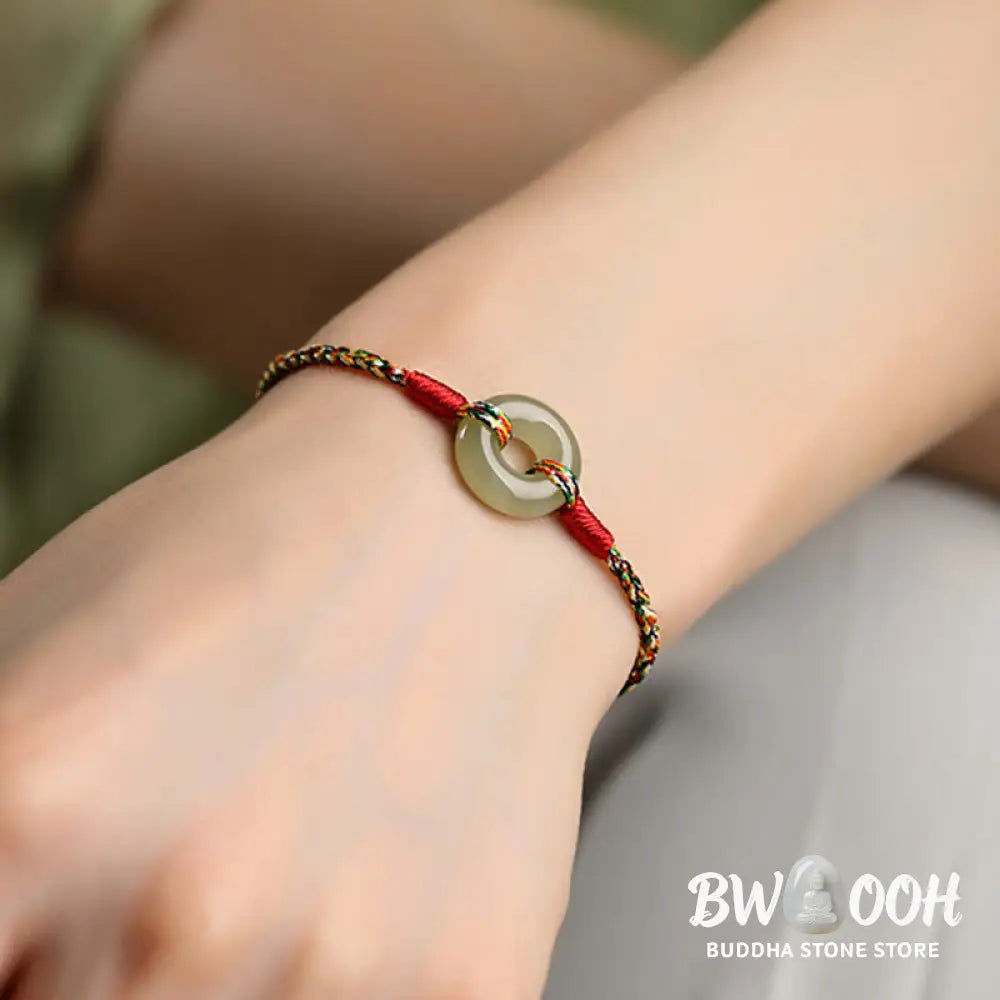 Buddha Stones Handmade Peace Buckle Jade Prosperity Colorful Rope Bracelet - BWOOOH - Jade(Wrist Circumference 14-17cm)