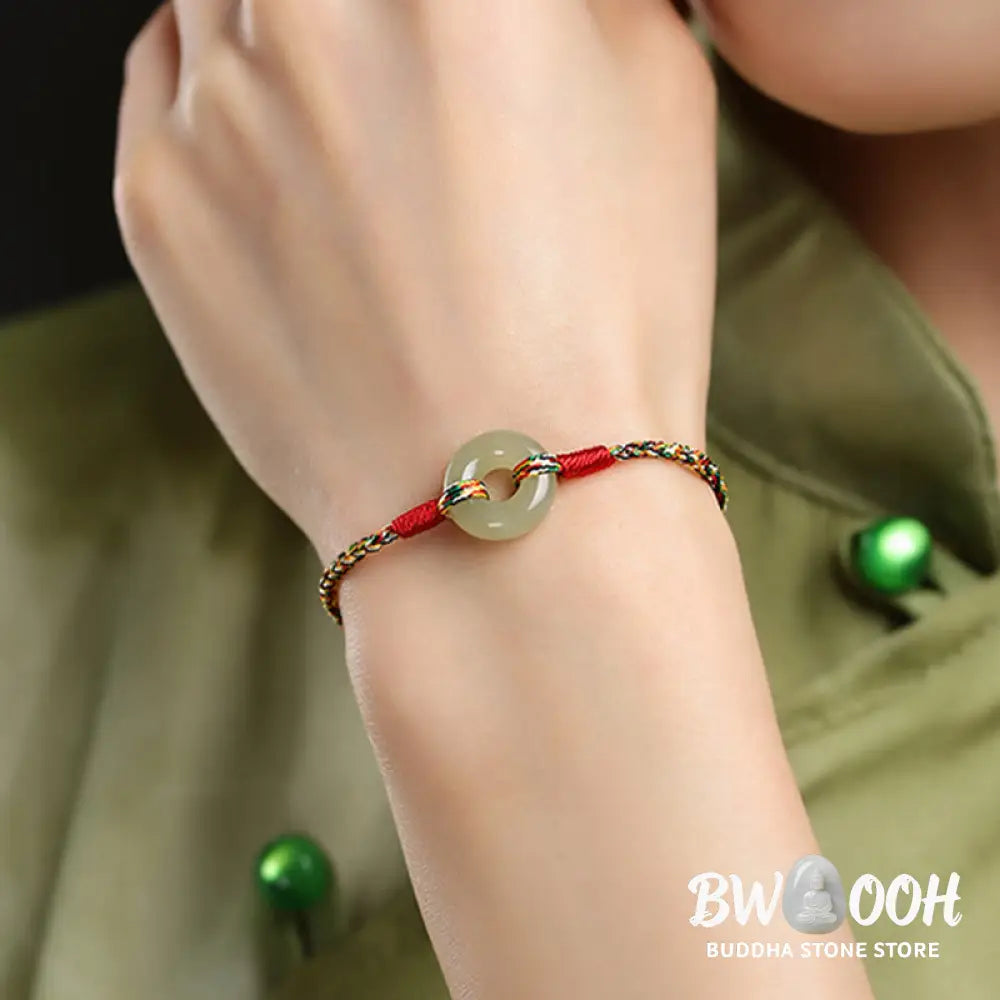 Buddha Stones Handmade Peace Buckle Jade Prosperity Colorful Rope Bracelet - BWOOOH - Jade(Wrist Circumference 14-17cm)