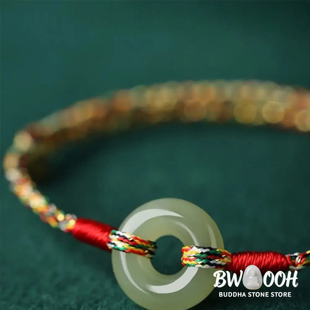 Buddha Stones Handmade Peace Buckle Jade Prosperity Colorful Rope Bracelet - BWOOOH - Jade(Wrist Circumference 14-17cm)