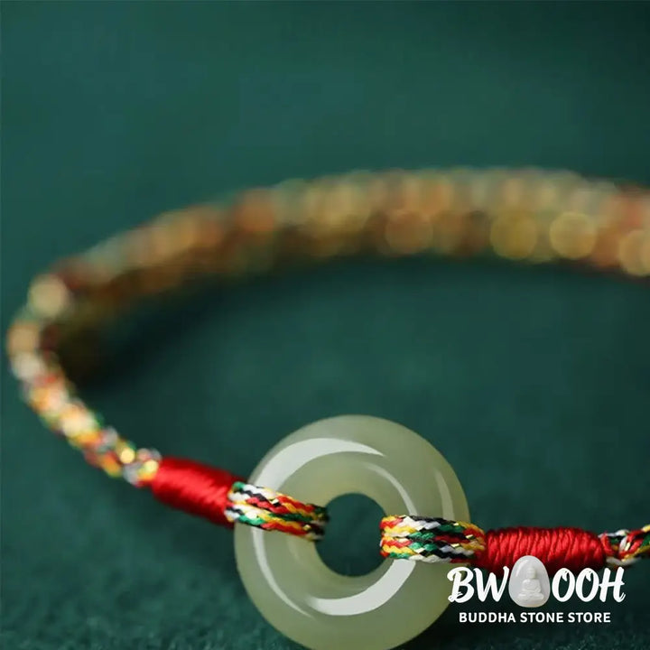 Buddha Stones Handmade Peace Buckle Jade Prosperity Colorful Rope Bracelet - BWOOOH - Jade(Wrist Circumference 14-17cm)