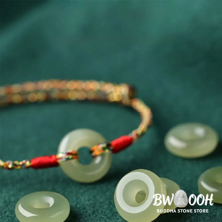 Buddha Stones Handmade Peace Buckle Jade Prosperity Colorful Rope Bracelet - BWOOOH - Jade(Wrist Circumference 14-17cm)
