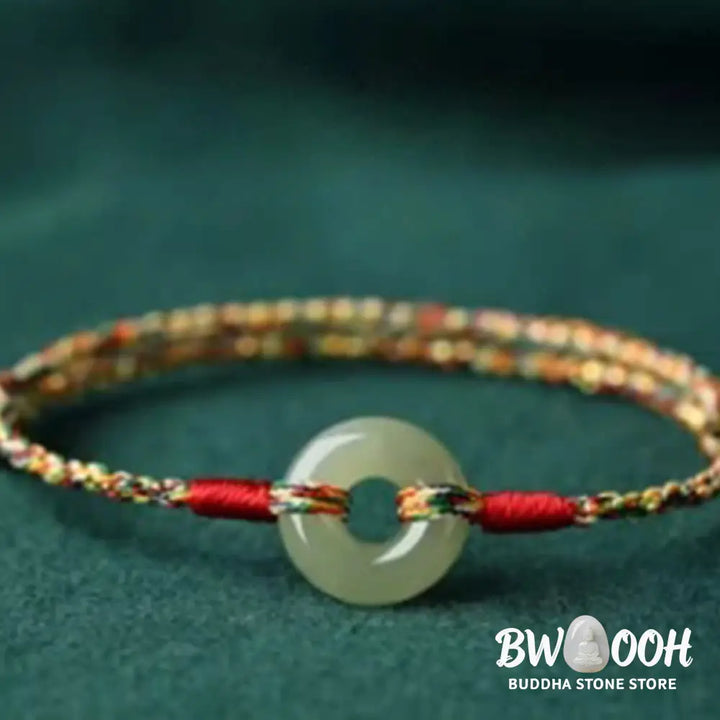 Buddha Stones Handmade Peace Buckle Jade Prosperity Colorful Rope Bracelet - BWOOOH - Jade(Wrist Circumference 14-17cm)