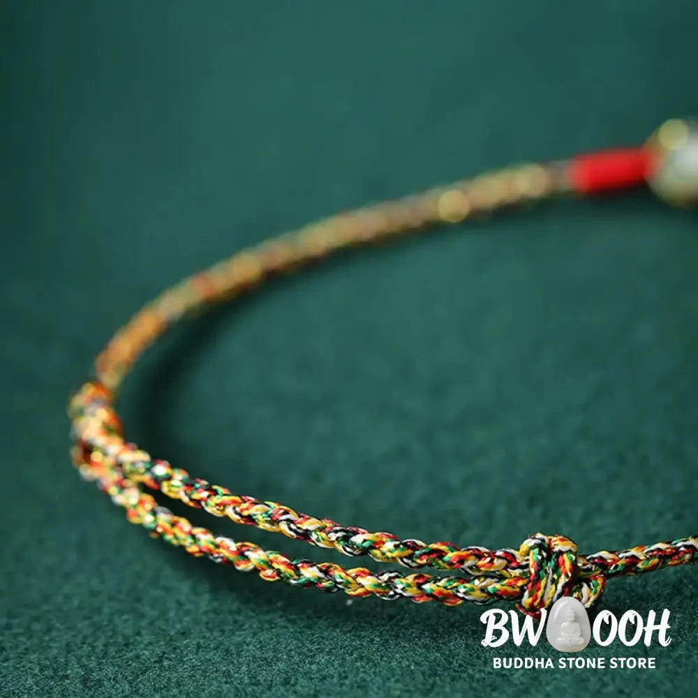 Buddha Stones Handmade Peace Buckle Jade Prosperity Colorful Rope Bracelet - BWOOOH - Jade(Wrist Circumference 14-17cm)