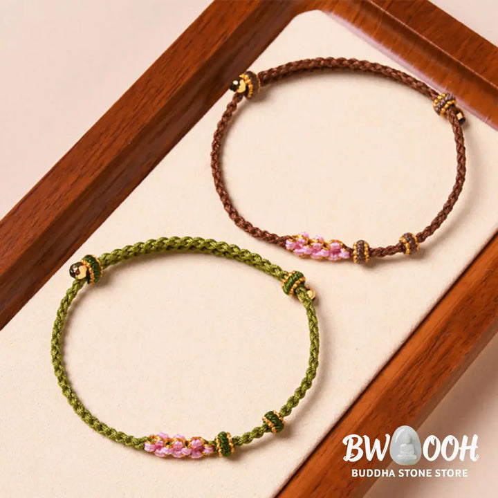 Buddha Stones Handmade Peach Blossom Protection Braided Rope Bracelet - BWOOOH - Bracelet
