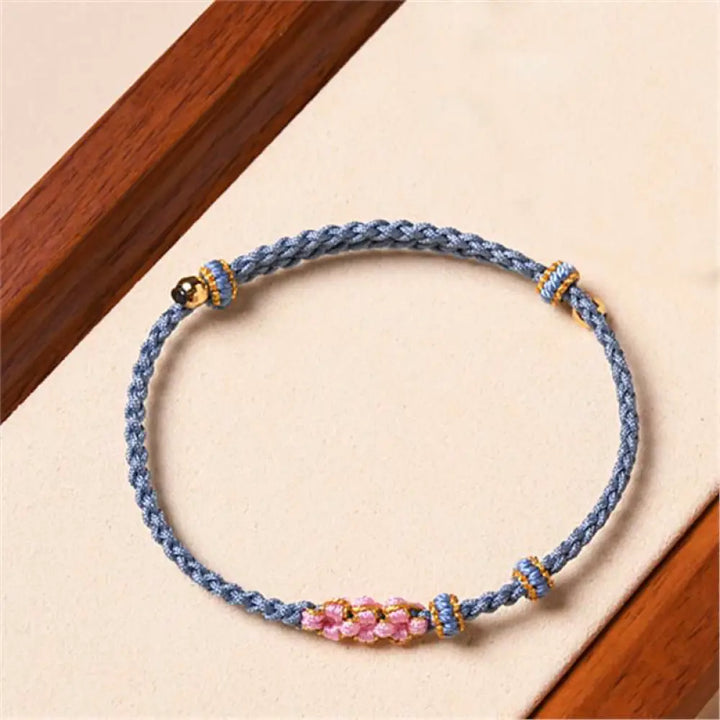 Buddha Stones Handmade Peach Blossom Protection Braided Rope Bracelet - BWOOOH - Blue(Wrist Circumference 14-16cm)