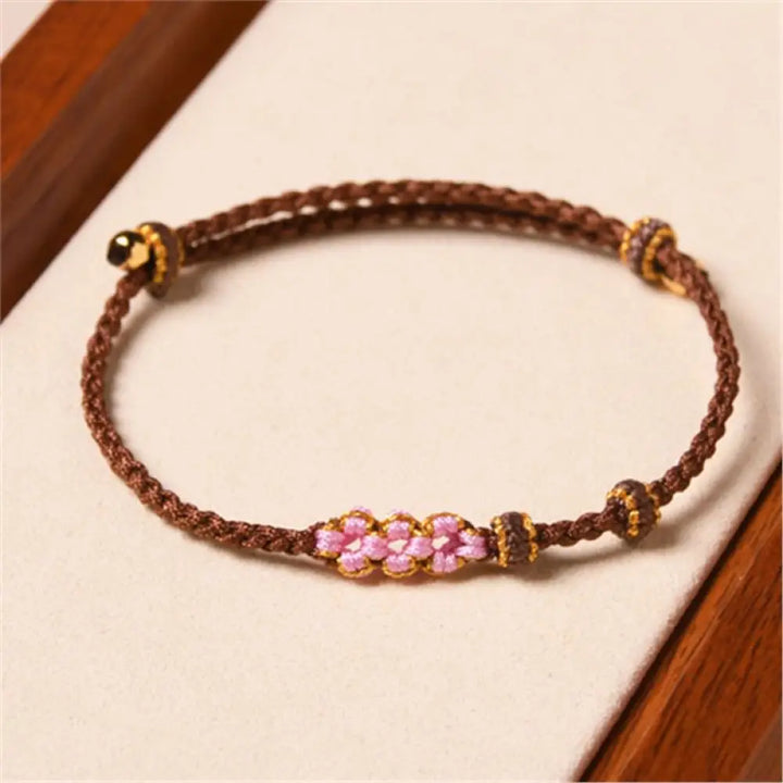 Buddha Stones Handmade Peach Blossom Protection Braided Rope Bracelet - BWOOOH - Brown(Wrist Circumference 14-16cm)