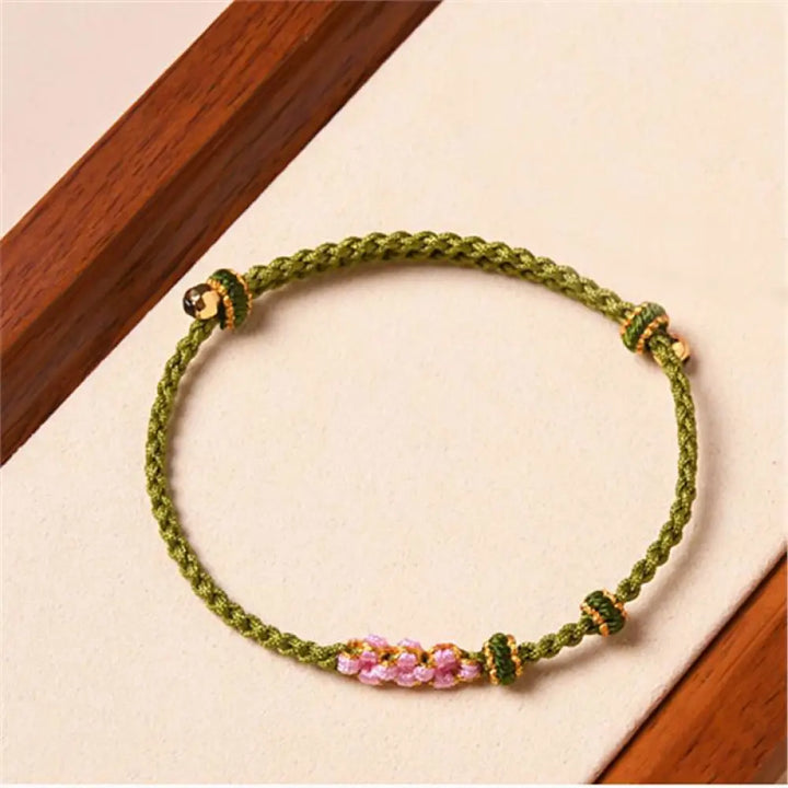 Buddha Stones Handmade Peach Blossom Protection Braided Rope Bracelet - BWOOOH - Dark Green(Wrist Circumference