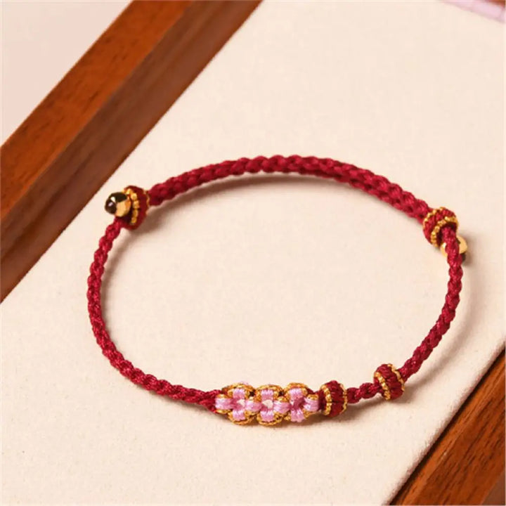 BWOOOH Handmade Peach Blossom Protection Braided Rope Bracelet - BWOOOH - Dark Red(Wrist Circumference 14-16cm)
