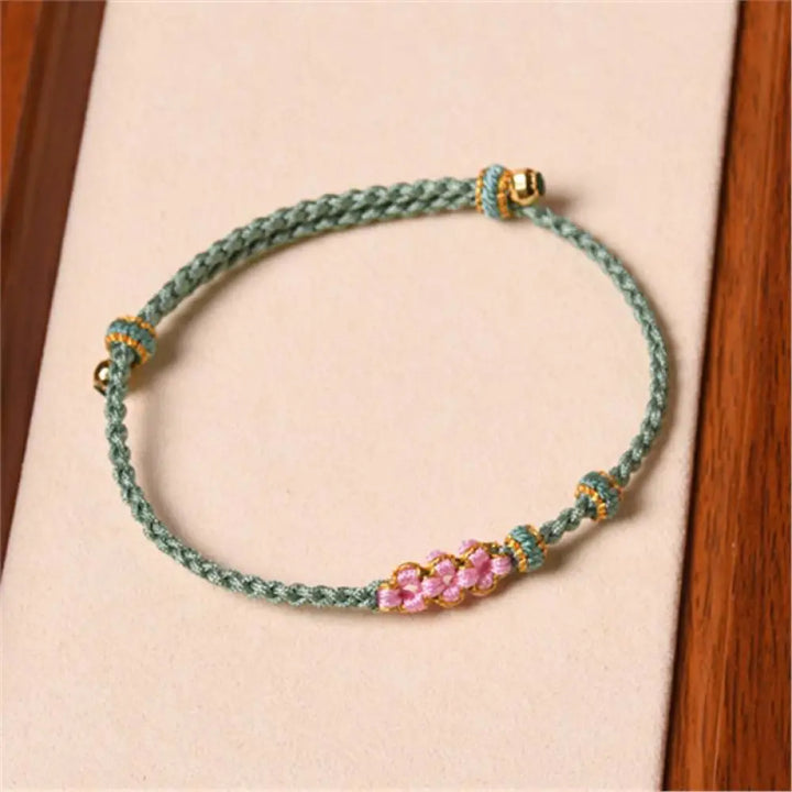 Buddha Stones Handmade Peach Blossom Protection Braided Rope Bracelet - BWOOOH - Green(Wrist Circumference 14-16cm)