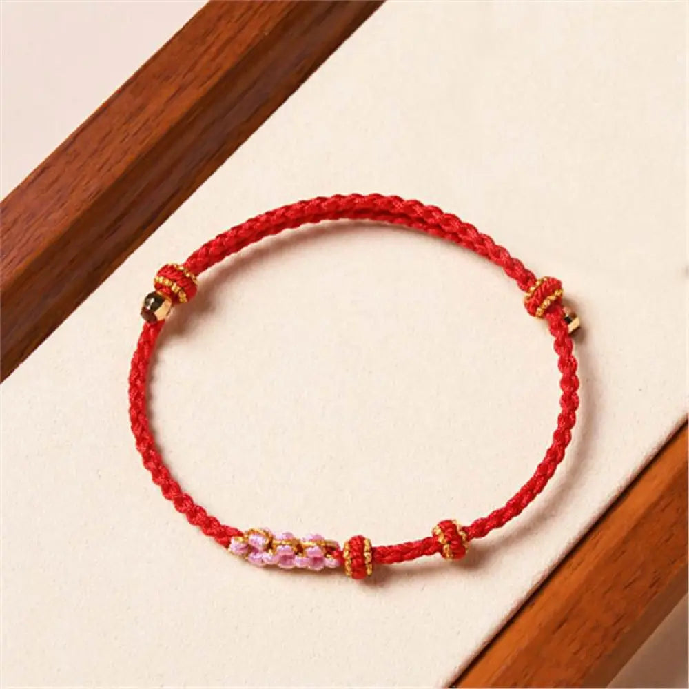 Buddha Stones Handmade Peach Blossom Protection Braided Rope Bracelet - BWOOOH - Red(Wrist Circumference 14-16cm)