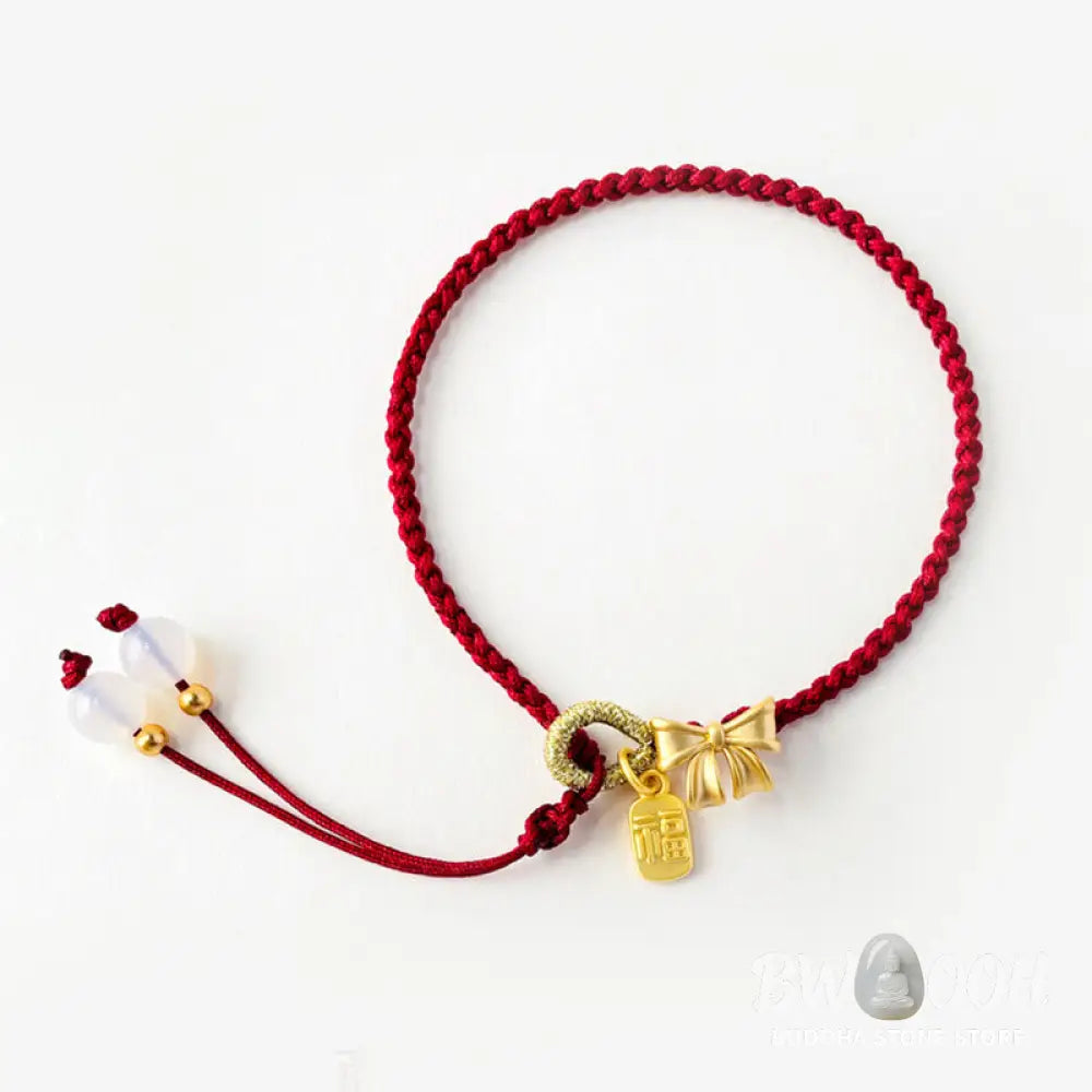 BWOOOH Handmade Peach Blossom Rosette Bow Knot Fu Character Charm Luck Fortune Red Rope | spiritual healing bracelet