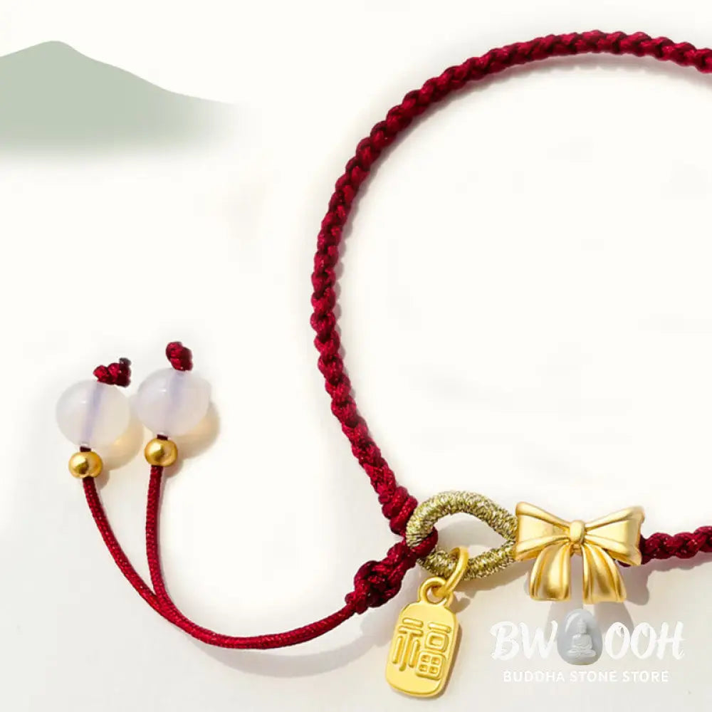 BWOOOH Handmade Peach Blossom Rosette Bow Knot Fu Character Charm Luck Fortune Red Rope | spiritual healing bracelet