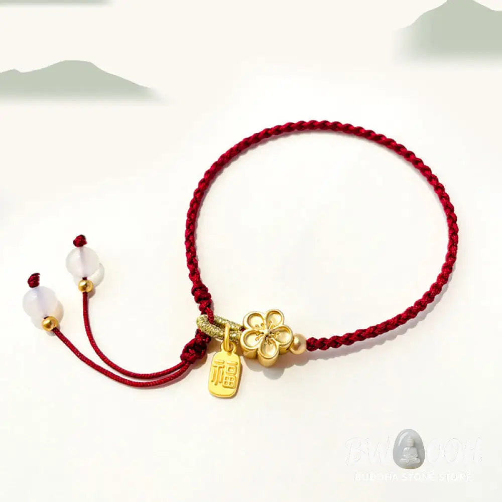 BWOOOH Handmade Peach Blossom Rosette Bow Knot Fu Character Charm Luck Fortune Red Rope | spiritual healing bracelet