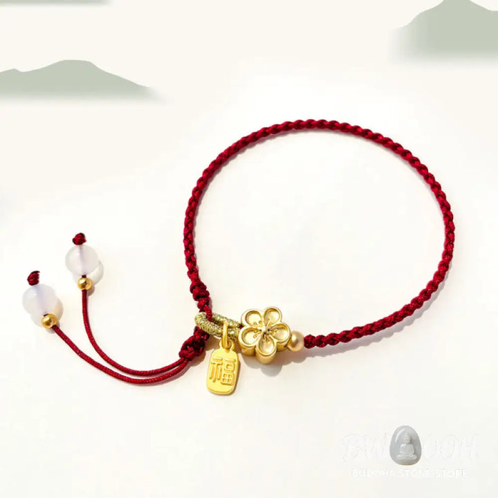 BWOOOH Handmade Peach Blossom Rosette Bow Knot Fu Character Charm Luck Fortune Red Rope | spiritual healing bracelet