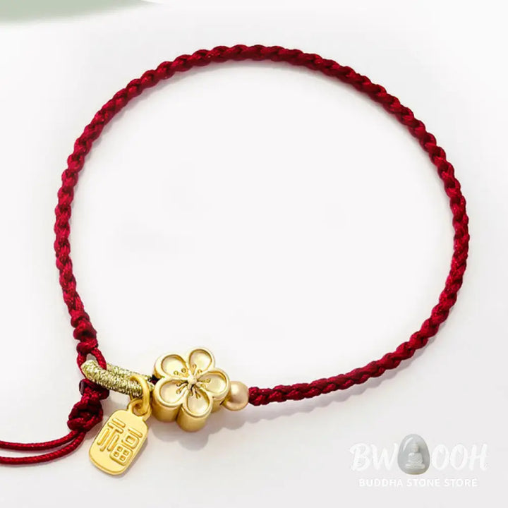 BWOOOH Handmade Peach Blossom Rosette Bow Knot Fu Character Charm Luck Fortune Red Rope | spiritual healing bracelet