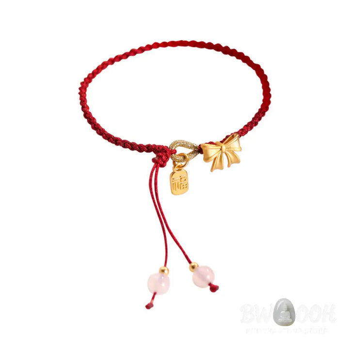 BWOOOH Handmade Peach Blossom Rosette Bow Knot Fu Character Charm Luck Fortune Red Rope | spiritual healing bracelet