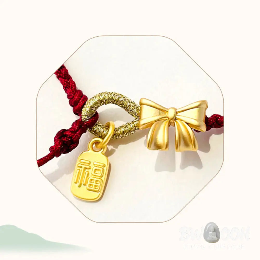 BWOOOH Handmade Peach Blossom Rosette Bow Knot Fu Character Charm Luck Fortune Red Rope | spiritual healing bracelet