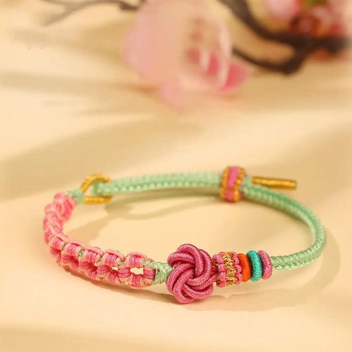 BWOOOH Handmade Pink Green Peach Blossom Knot Braided Bracelet - BWOOOH - Peach Blossom(Wrist Circumference: