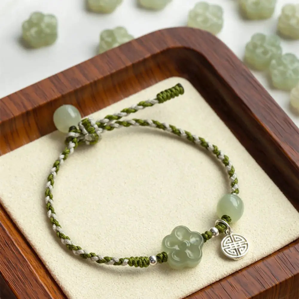 BWOOOH Handmade Plum Blossom Flower Jade Luck Prosperity Braided Bracelet - BWOOOH - 14-18cm - Bracelet