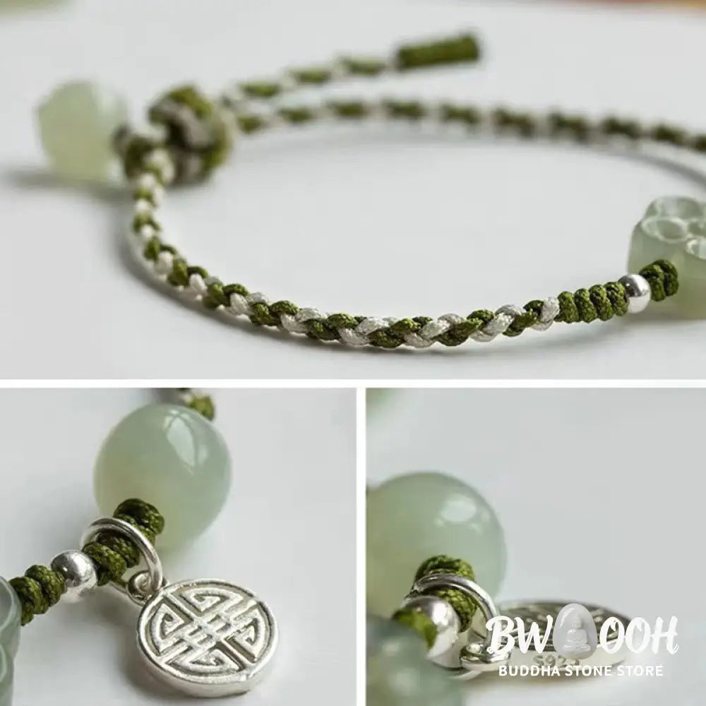 Buddha Stones Handmade Plum Blossom Flower Jade Luck Prosperity Braided Bracelet - BWOOOH - 14-18cm - Bracelet