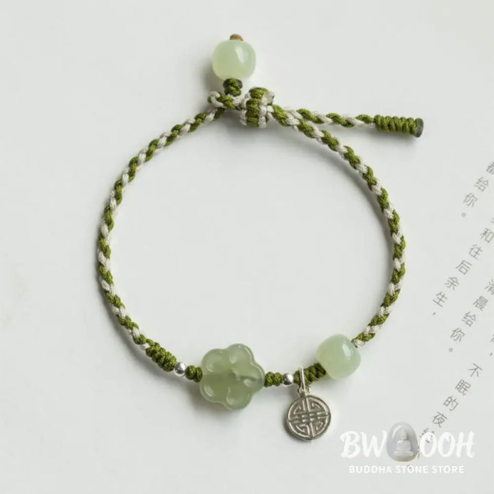 Buddha Stones Handmade Plum Blossom Flower Jade Luck Prosperity Braided Bracelet - BWOOOH - 14-18cm - Bracelet