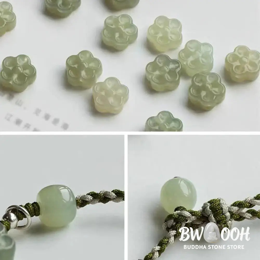 Buddha Stones Handmade Plum Blossom Flower Jade Luck Prosperity Braided Bracelet - BWOOOH - 14-18cm - Bracelet