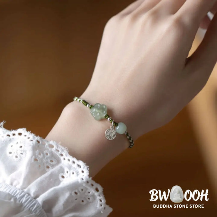 Buddha Stones Handmade Plum Blossom Flower Jade Luck Prosperity Braided Bracelet - BWOOOH - 14-18cm - Bracelet
