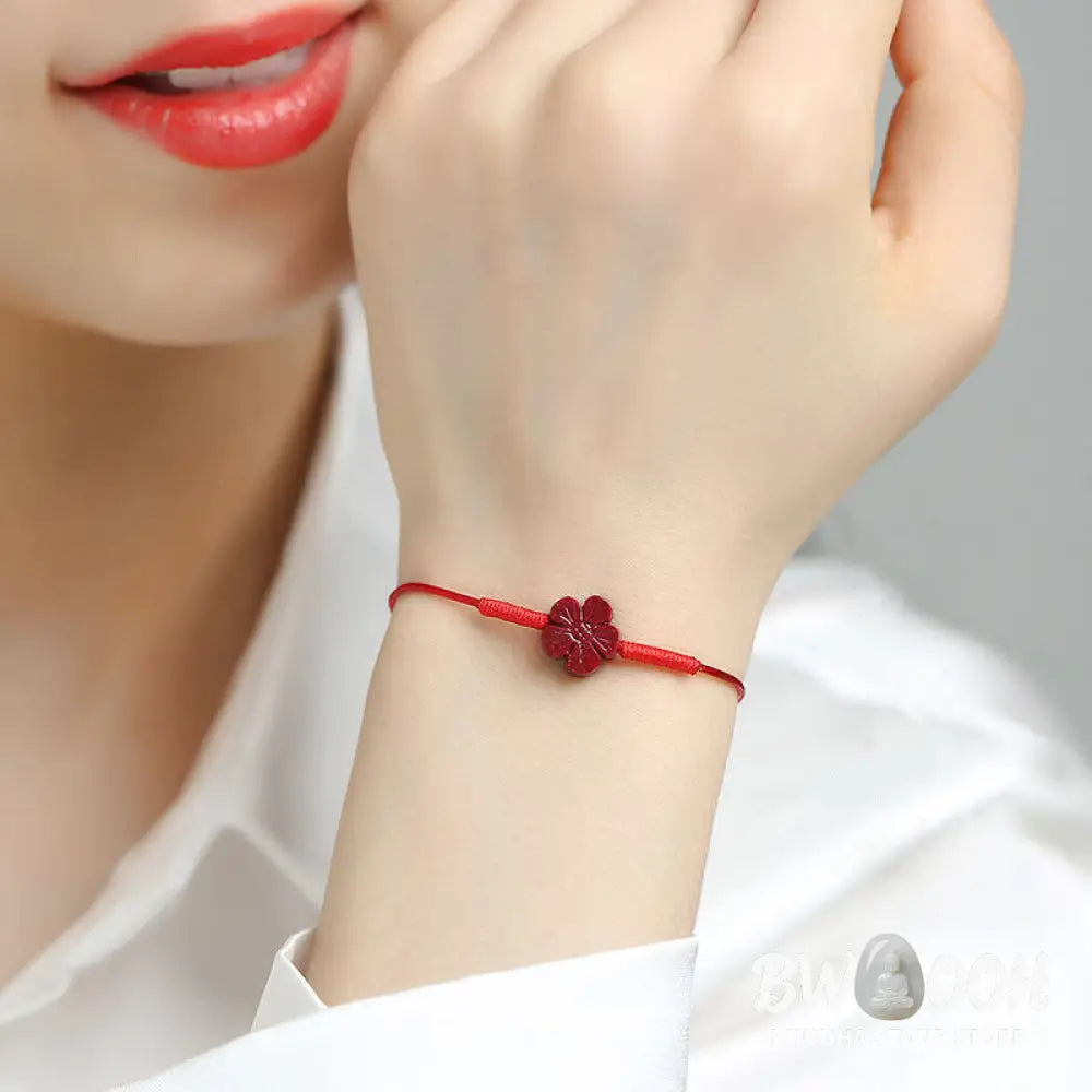 Buddha Stones Handmade Plum Blossom Four Leaf Clover PiXiu Lotus Koi Fish Cinnabar Blessing Braid Bracelet - BWOOOH