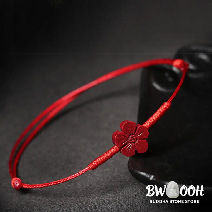 Buddha Stones Handmade Plum Blossom Four Leaf Clover PiXiu Lotus Koi Fish Cinnabar Blessing Braid Bracelet - BWOOOH