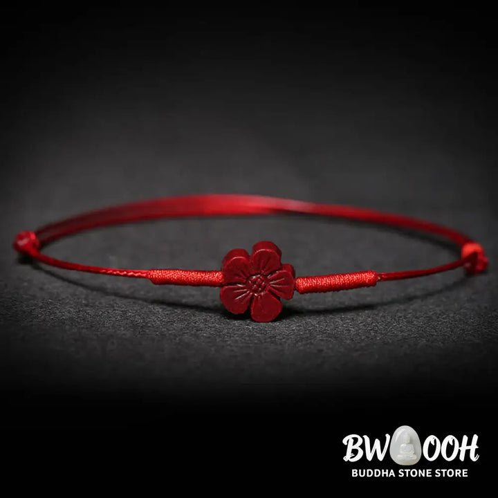 Buddha Stones Handmade Plum Blossom Four Leaf Clover PiXiu Lotus Koi Fish Cinnabar Blessing Braid Bracelet - BWOOOH
