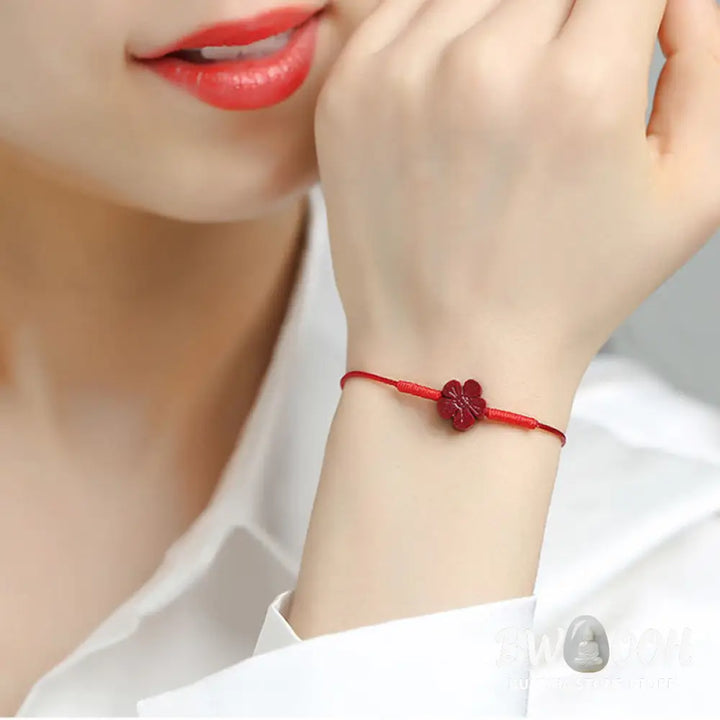 Buddha Stones Handmade Plum Blossom Four Leaf Clover PiXiu Lotus Koi Fish Cinnabar Blessing Braid Bracelet - BWOOOH