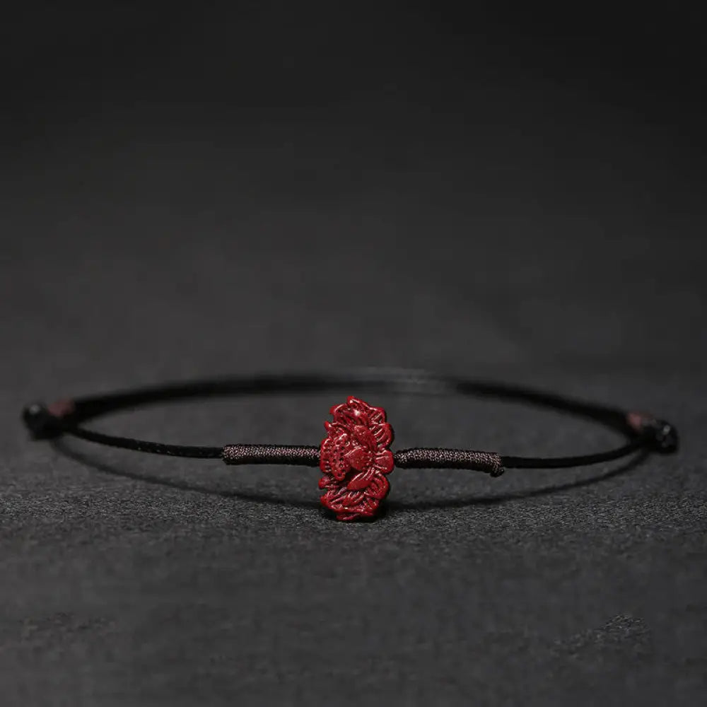 Buddha Stones Handmade Plum Blossom Four Leaf Clover PiXiu Lotus Koi Fish Cinnabar Blessing Braid Bracelet - BWOOOH