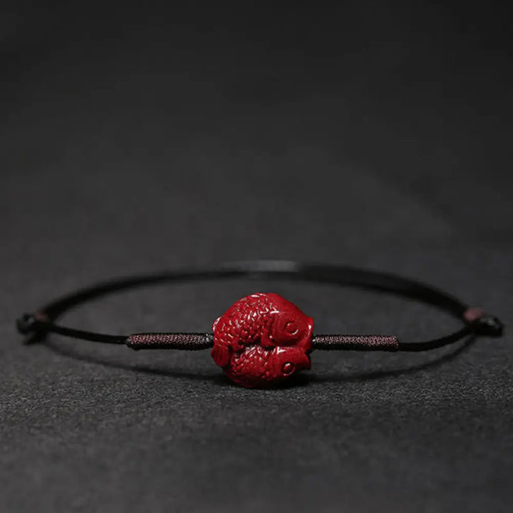 Buddha Stones Handmade Plum Blossom Four Leaf Clover PiXiu Lotus Koi Fish Cinnabar Blessing Braid Bracelet - BWOOOH