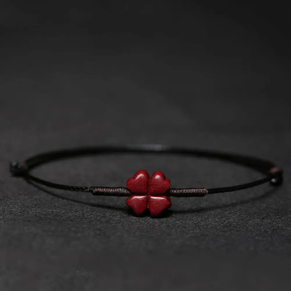 Buddha Stones Handmade Plum Blossom Four Leaf Clover PiXiu Lotus Koi Fish Cinnabar Blessing Braid Bracelet - BWOOOH