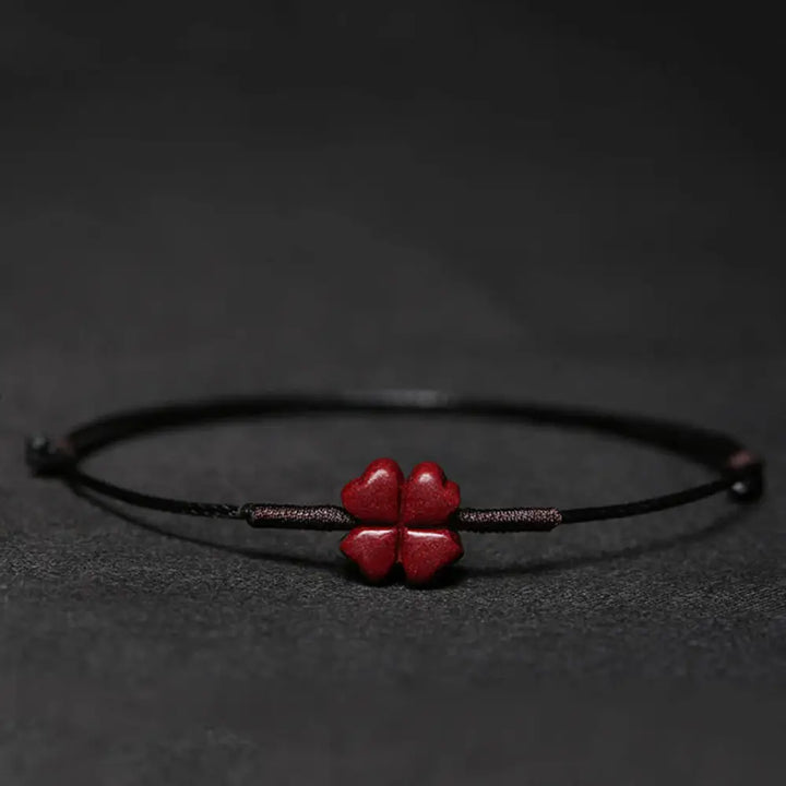 Buddha Stones Handmade Plum Blossom Four Leaf Clover PiXiu Lotus Koi Fish Cinnabar Blessing Braid Bracelet - BWOOOH
