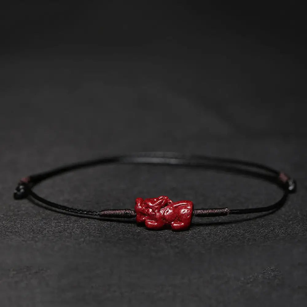Buddha Stones Handmade Plum Blossom Four Leaf Clover PiXiu Lotus Koi Fish Cinnabar Blessing Braid Bracelet - BWOOOH