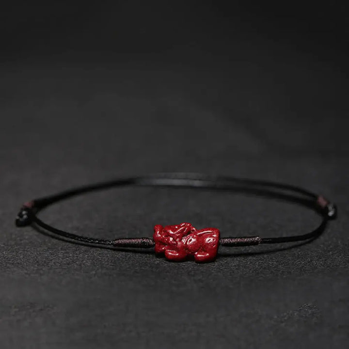 Buddha Stones Handmade Plum Blossom Four Leaf Clover PiXiu Lotus Koi Fish Cinnabar Blessing Braid Bracelet - BWOOOH