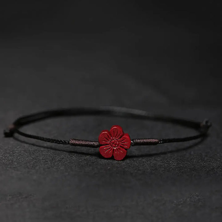 Buddha Stones Handmade Plum Blossom Four Leaf Clover PiXiu Lotus Koi Fish Cinnabar Blessing Braid Bracelet - BWOOOH