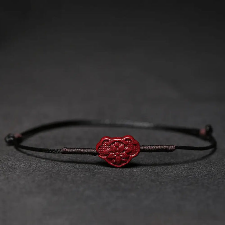 Buddha Stones Handmade Plum Blossom Four Leaf Clover PiXiu Lotus Koi Fish Cinnabar Blessing Braid Bracelet - BWOOOH