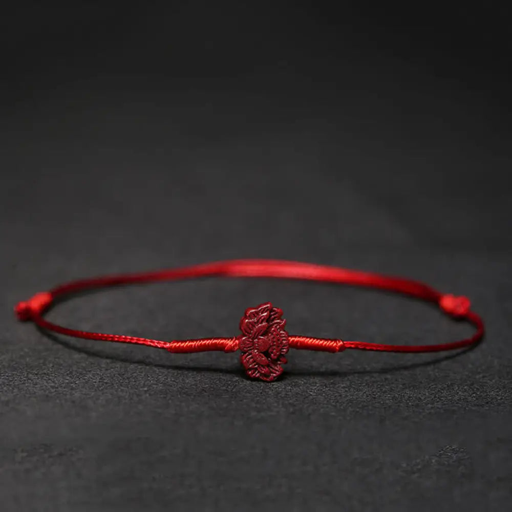 Buddha Stones Handmade Plum Blossom Four Leaf Clover PiXiu Lotus Koi Fish Cinnabar Blessing Braid Bracelet - BWOOOH