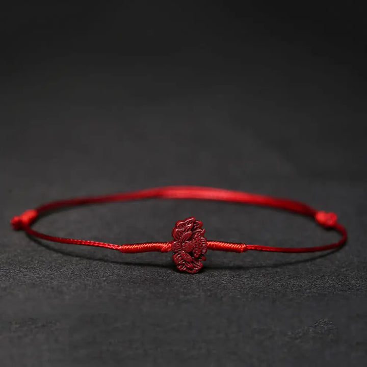 Buddha Stones Handmade Plum Blossom Four Leaf Clover PiXiu Lotus Koi Fish Cinnabar Blessing Braid Bracelet - BWOOOH