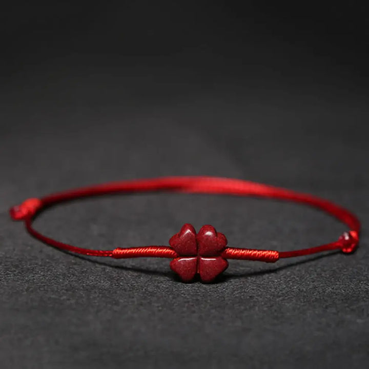 Buddha Stones Handmade Plum Blossom Four Leaf Clover PiXiu Lotus Koi Fish Cinnabar Blessing Braid Bracelet - BWOOOH