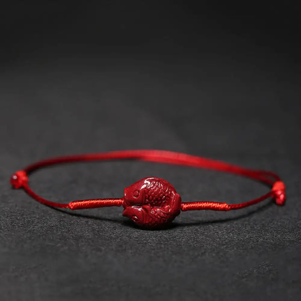Buddha Stones Handmade Plum Blossom Four Leaf Clover PiXiu Lotus Koi Fish Cinnabar Blessing Braid Bracelet - BWOOOH